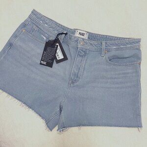 PAIGE Noella Cutoff Denim Jean Shorts Button Fly in As If Blue Size 33 Brand New
